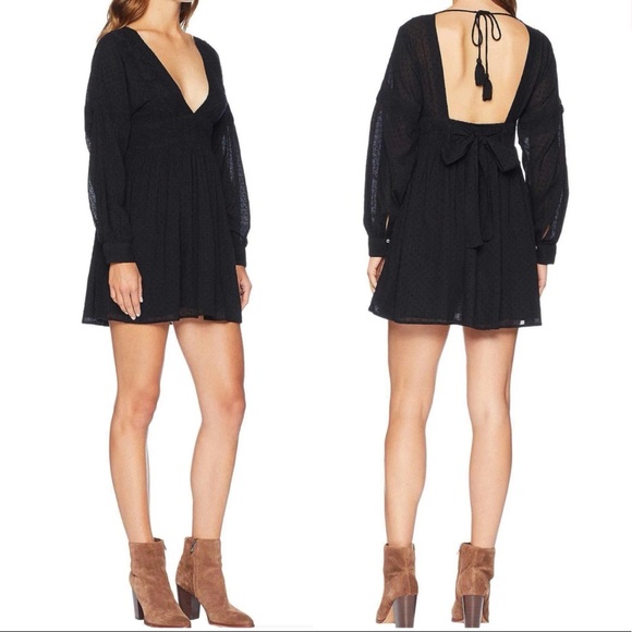 FREE PEOPLE Sugar Pie Black Eyelet Open Back V-Neck Dress Size Extra Small - Picture 1 of 7
